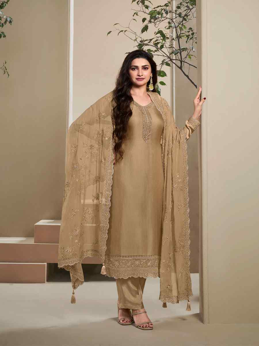 Lighy Brown Heavy Natural Crep Embroidered Festival Wedding Pant Salwar Kameez
