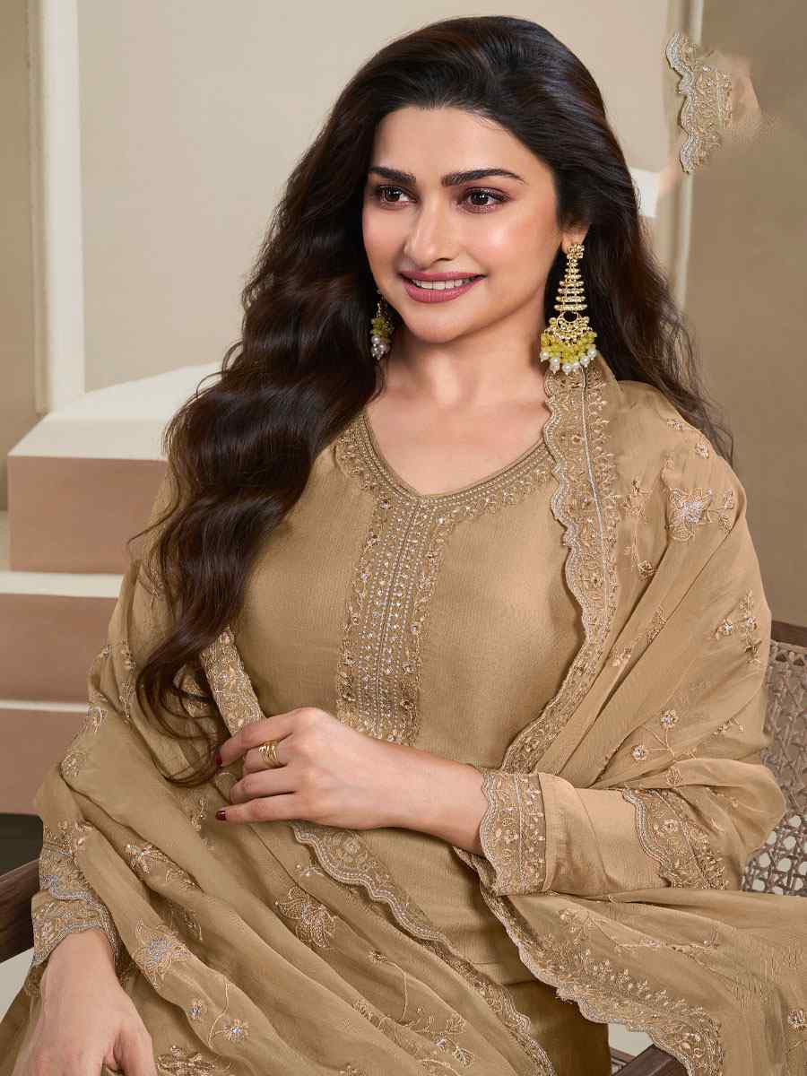 Lighy Brown Heavy Natural Crep Embroidered Festival Wedding Pant Salwar Kameez