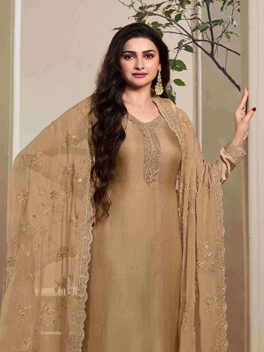 Lighy Brown Heavy Natural Crep Embroidered Festival Wedding Pant Salwar Kameez
