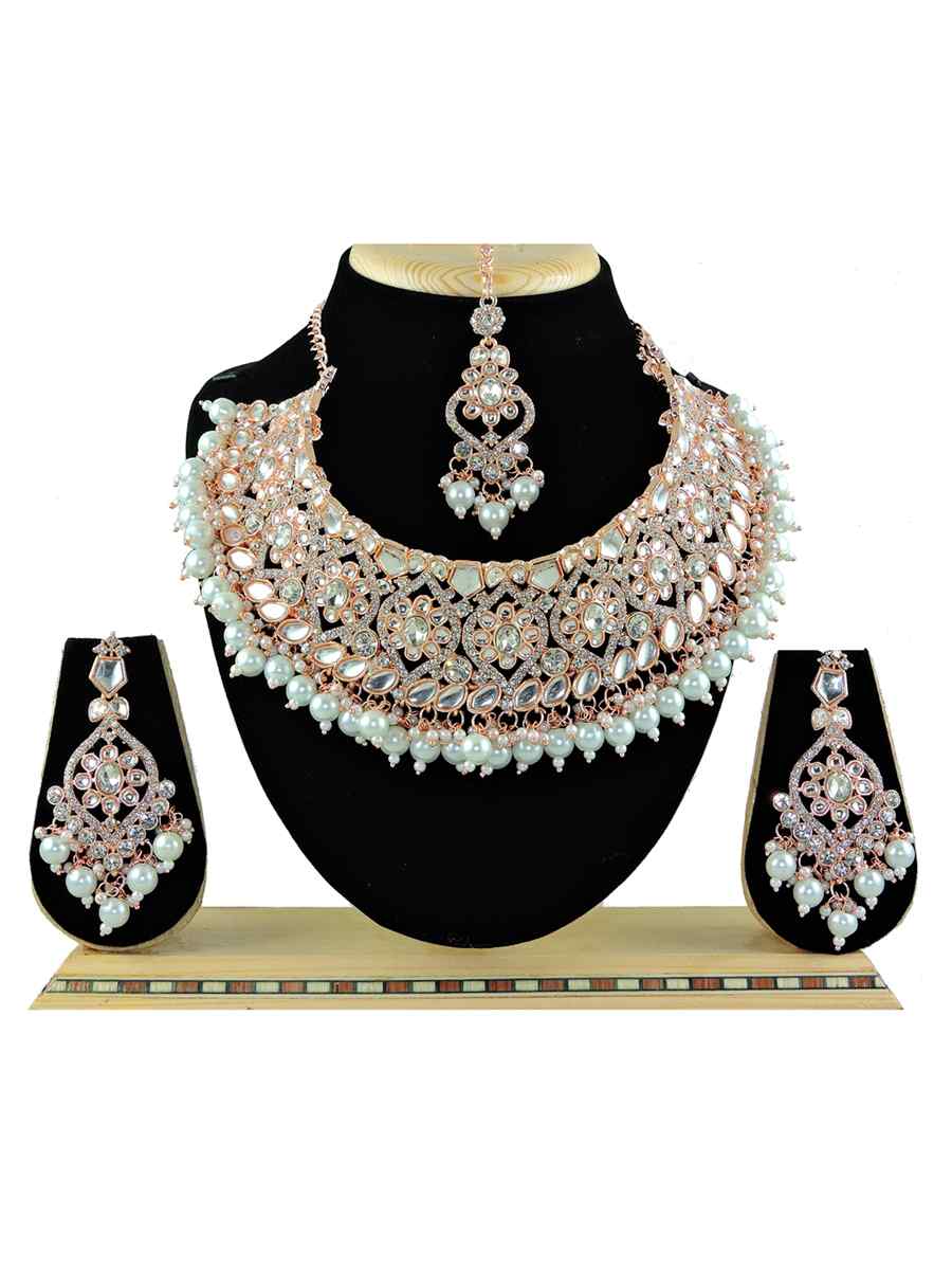 Ligth Sky Blue Alloy Festival Wear Kundan Necklace