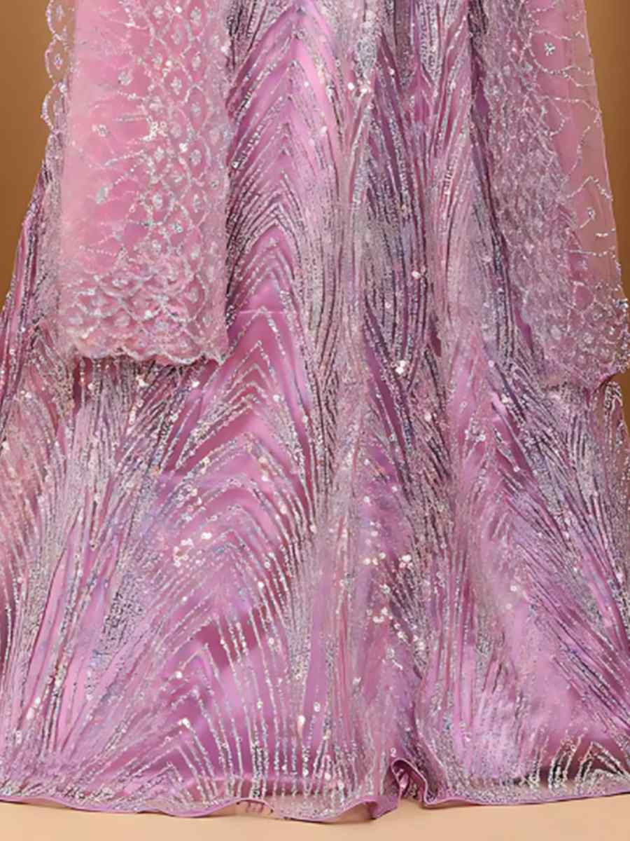 Lilac Net Embroidered Wedding Festival Heavy Border Lehenga Choli