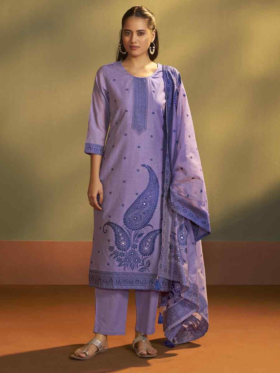 Lilac Purple Art Silk Handwoven Party Festival Casual Ready Pant Salwar Kameez