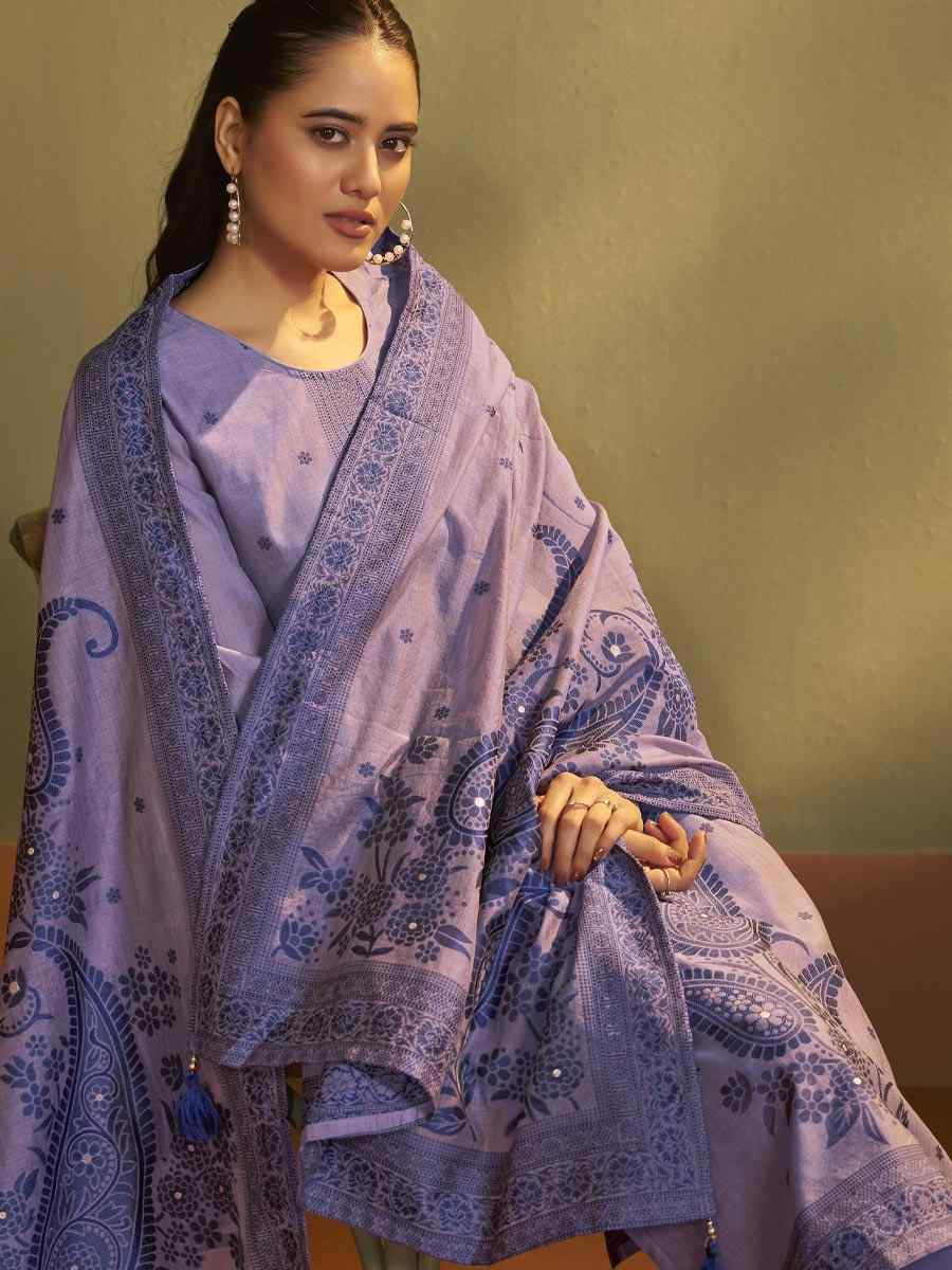 Lilac Purple Art Silk Handwoven Party Festival Casual Ready Pant Salwar Kameez