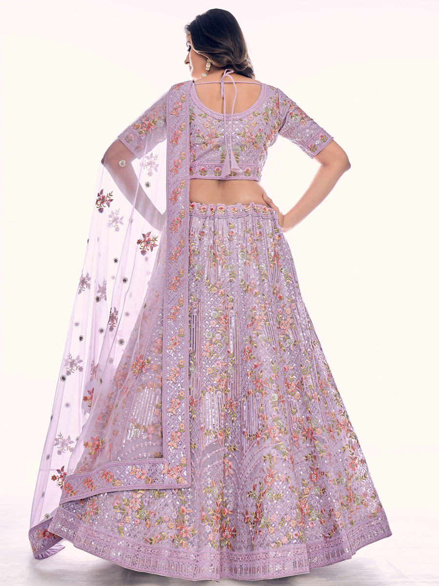 Lilac Soft Net Embroidered Bridal Wedding Heavy Border Lehenga Choli