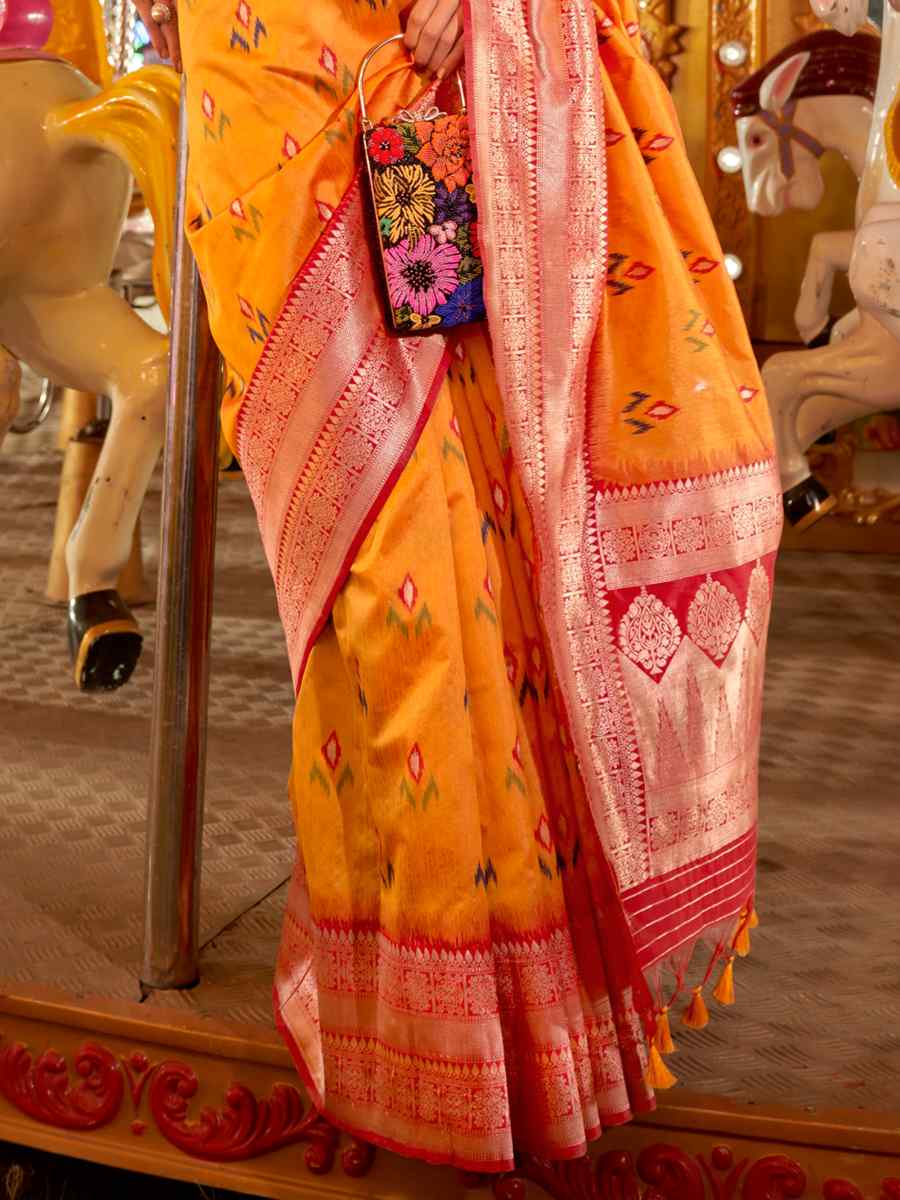 Lily Yellow Satin Handwoven Wedding Festival Heavy Border Saree