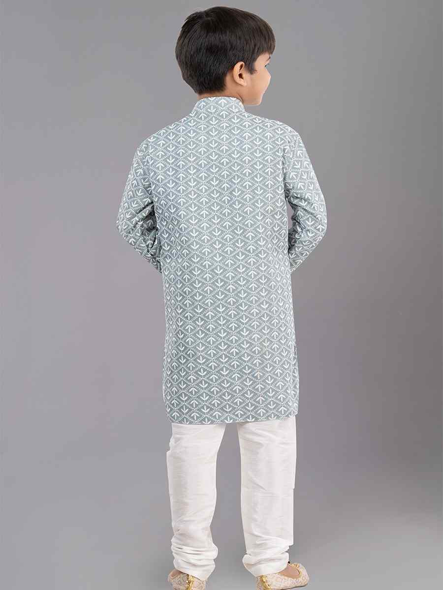 Lime Green Cotton Silk Embroidered Festival Traditional Kurta Pyjama Boys Wear