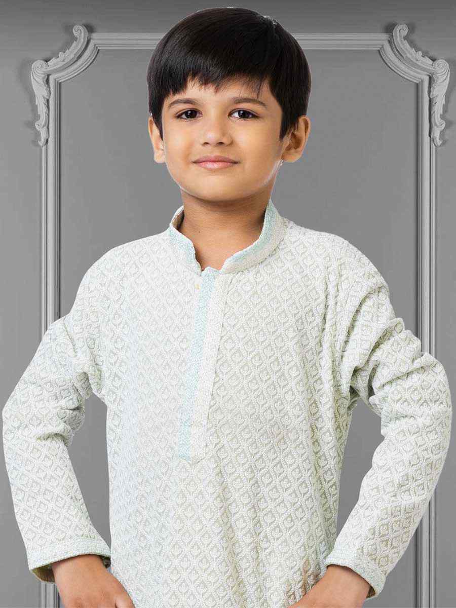 Lime Green Georgette Embroidered Festival Kurta Pyjama Boys Wear