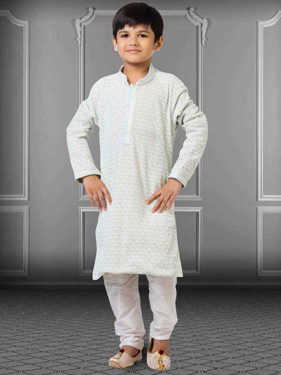 Lime Green Georgette Embroidered Festival Kurta Pyjama Boys Wear