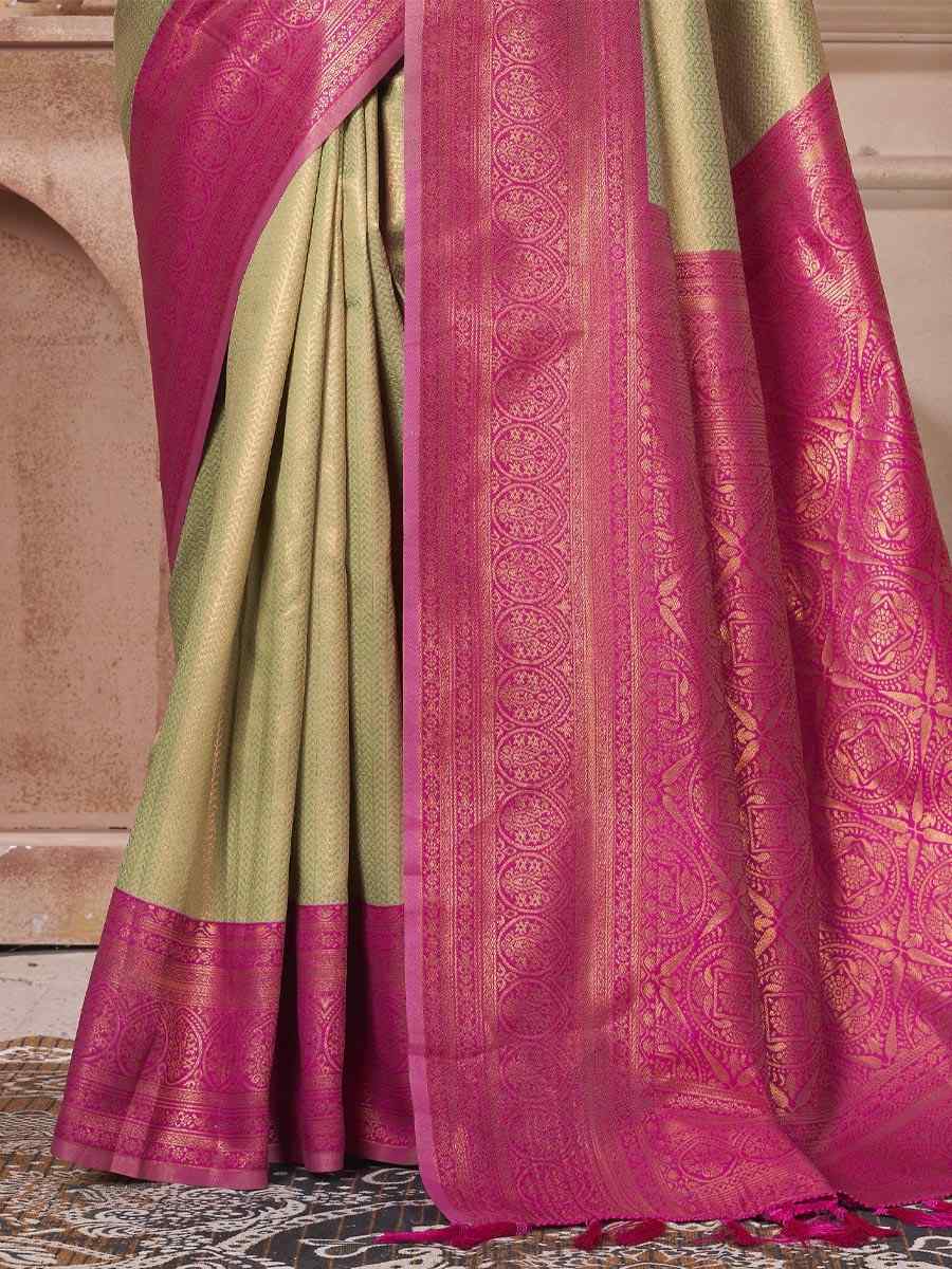 Lime Green Kanjivaram Silk Handwoven Wedding Festival Heavy Border Saree