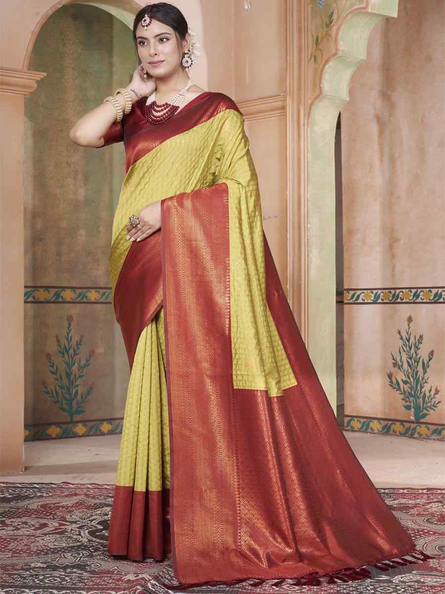 Lime Green Kanjivaram Silk Handwoven Wedding Festival Heavy Border Saree