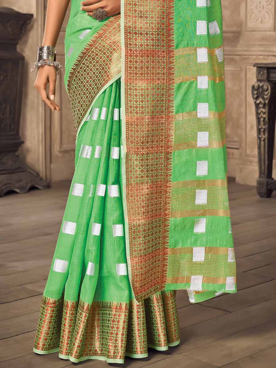 Lime Green Linen Handwoven Festival Saree