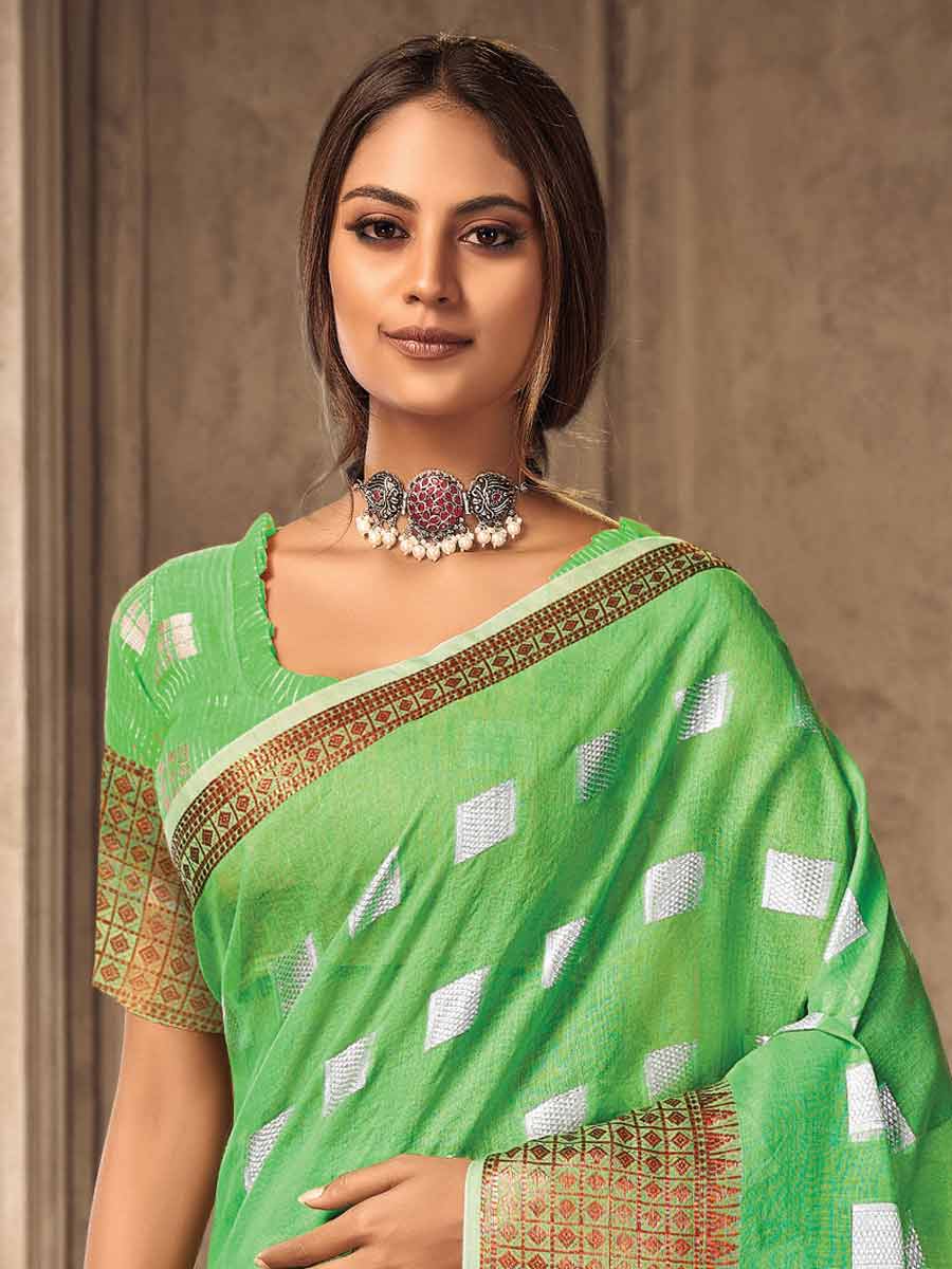 Lime Green Linen Handwoven Festival Saree