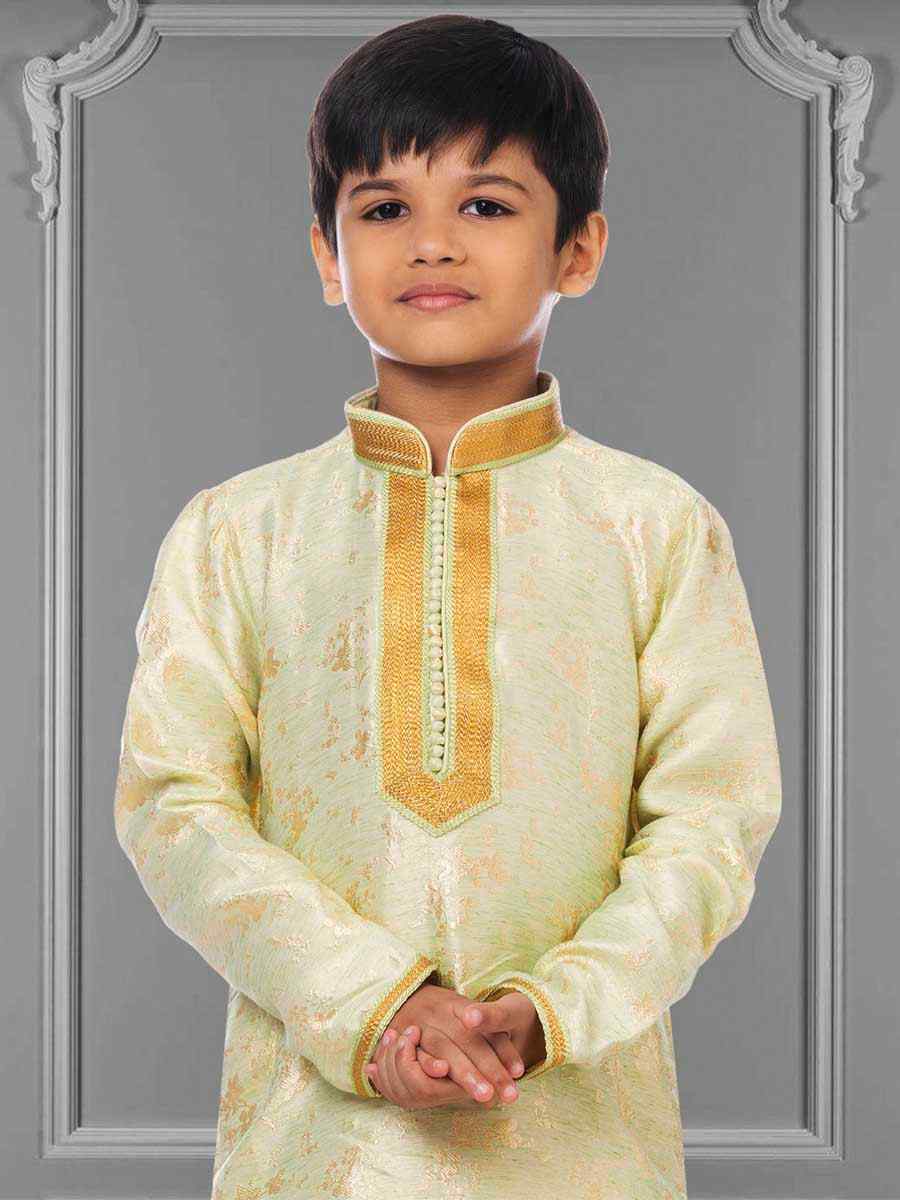 Lime Green Linen Silk Embroidered Festival Kurta Pyjama Boys Wear