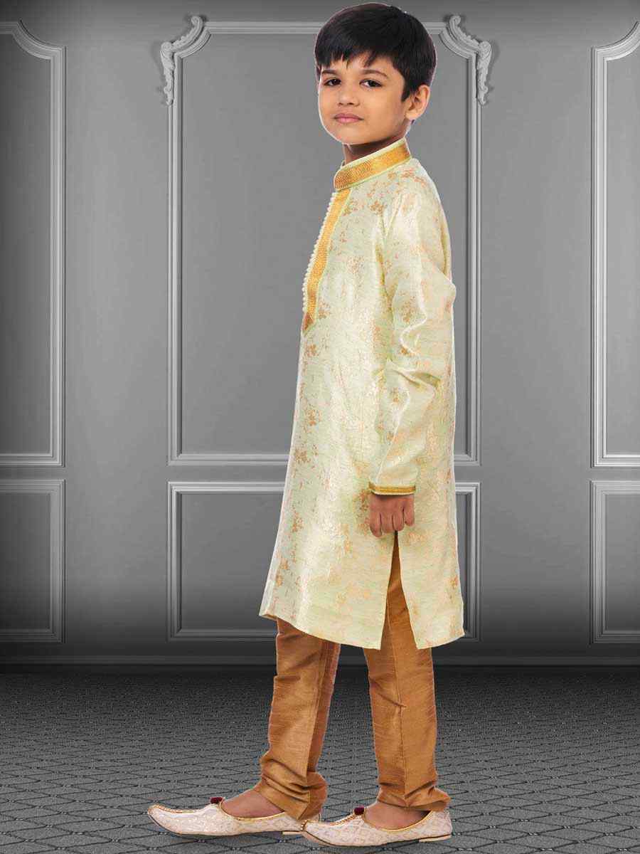 Lime Green Linen Silk Embroidered Festival Kurta Pyjama Boys Wear