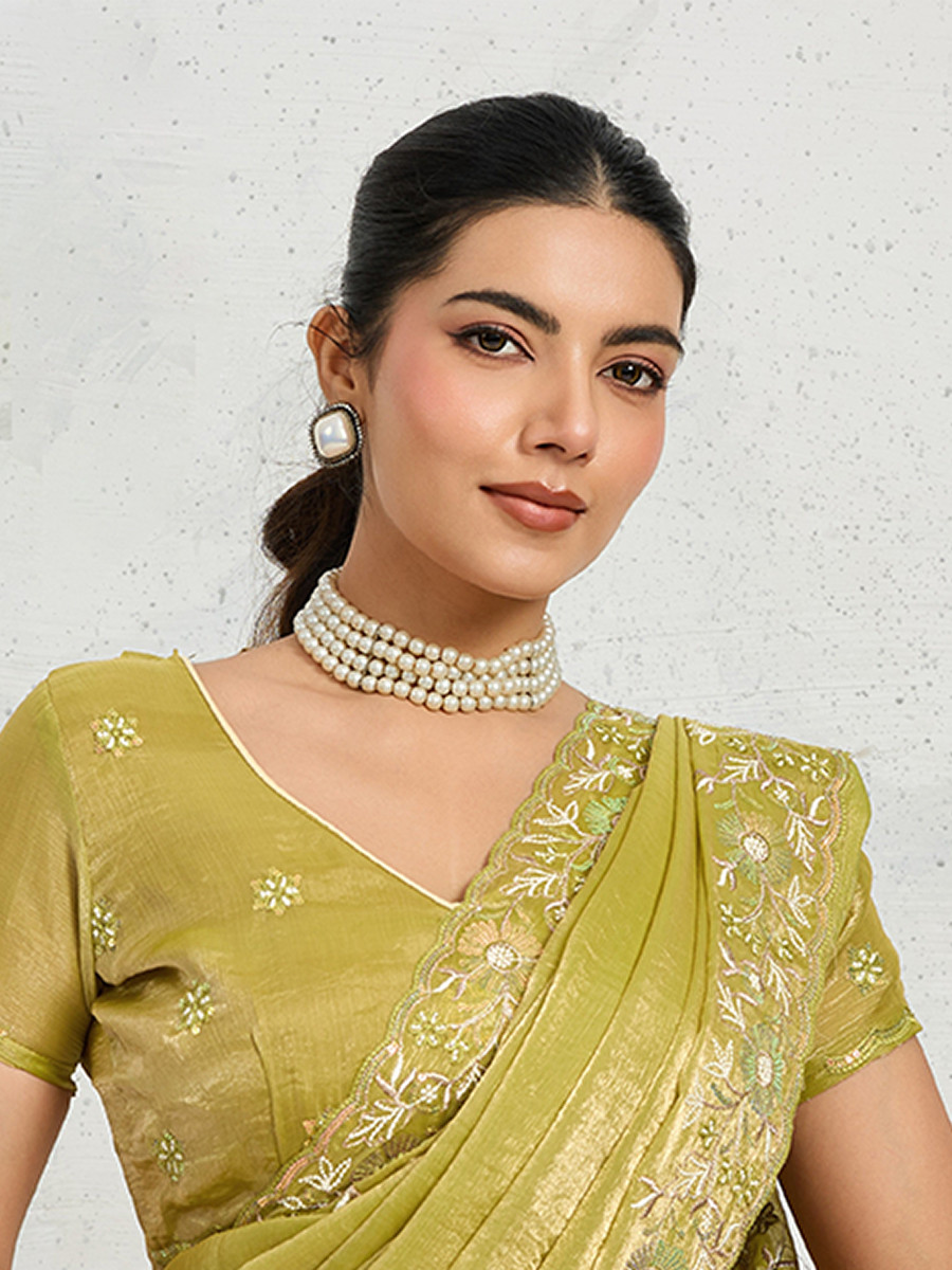 Lime Yellow Chiffon Velvet Zari Sequins Embroidery Reception Festival Wedding Party Fancy Heavy Border Sarees