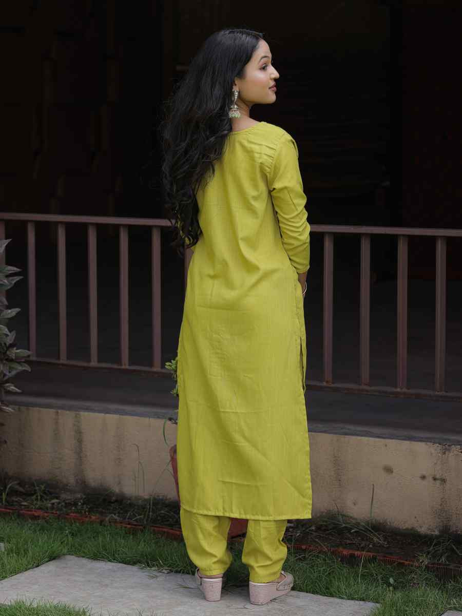 Liril Green Viscose Slub Embroidered Festival Casual Ready Pant Salwar Kameez