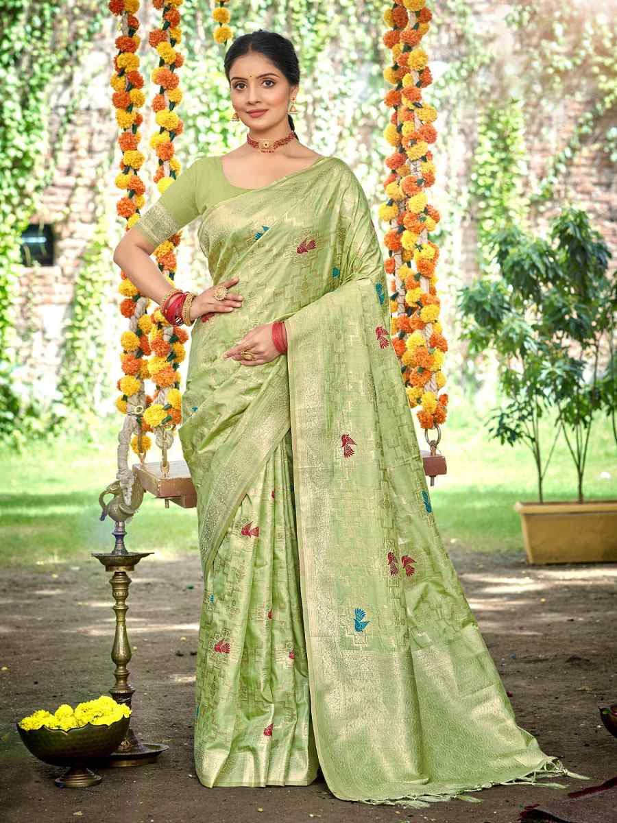 Lite Green Assam Silk Handwoven Traditional Bridal Reception Festival Wedding Fancy Classic Style Sarees