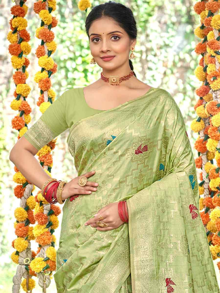 Lite Green Assam Silk Handwoven Traditional Bridal Reception Festival Wedding Fancy Classic Style Sarees