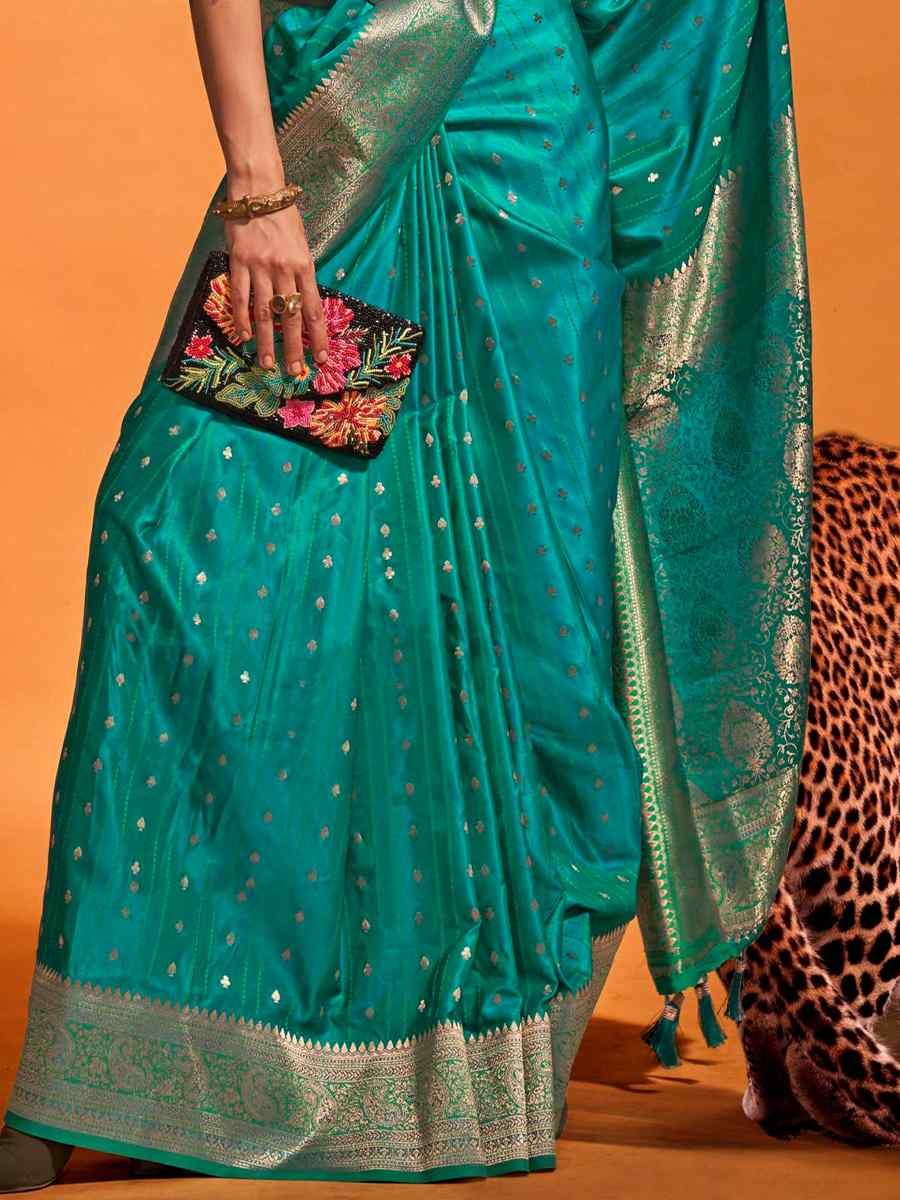 Lochinvar Green Satin Handwoven Wedding Festival Heavy Border Saree