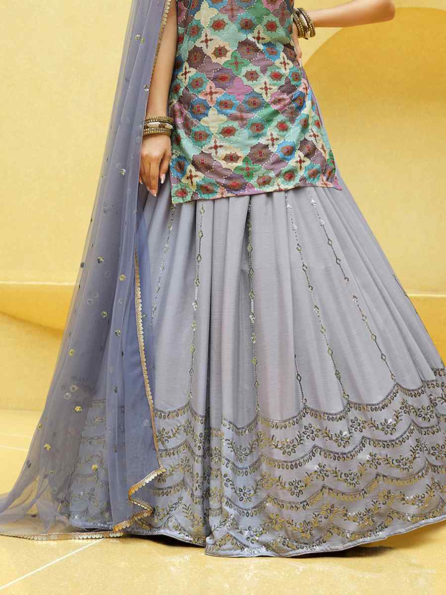 Lovender Chinon Silk Embroidered Festival Wedding Kurti Lehenga Choli