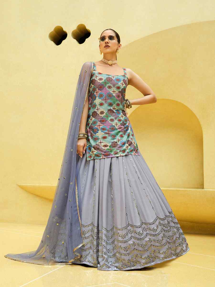 Lovender Chinon Silk Embroidered Festival Wedding Kurti Lehenga Choli