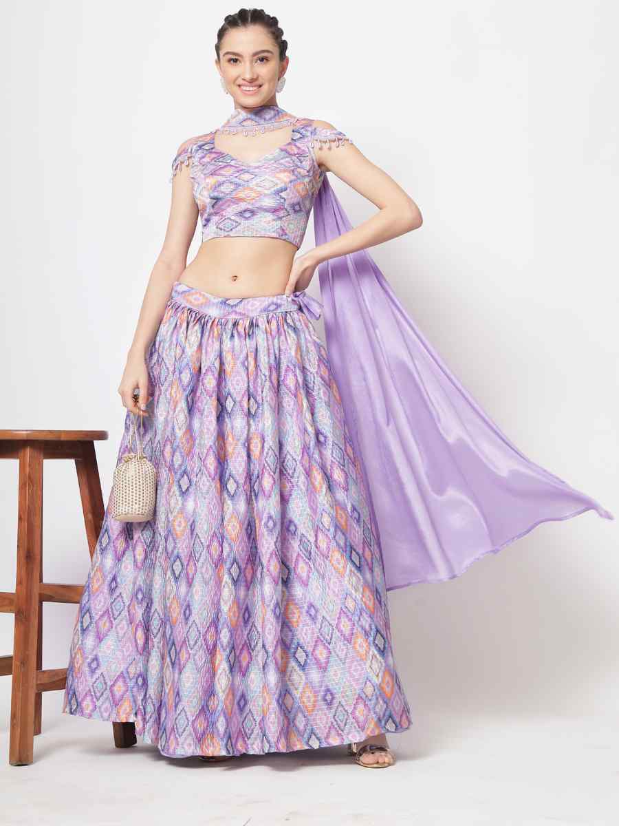 Lovender Chinon Silk Embroidered Wedding Festival Circular Lehenga Choli
