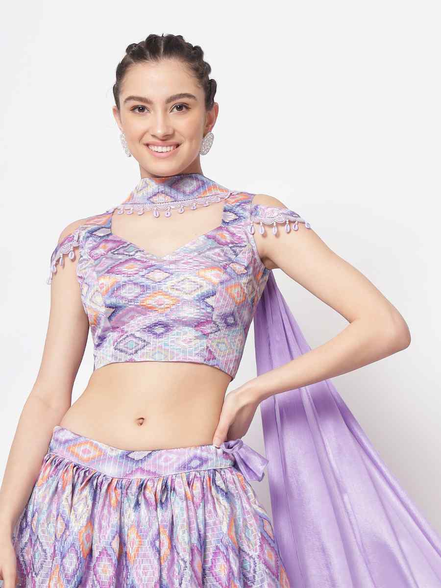 Lovender Chinon Silk Embroidered Wedding Festival Circular Lehenga Choli