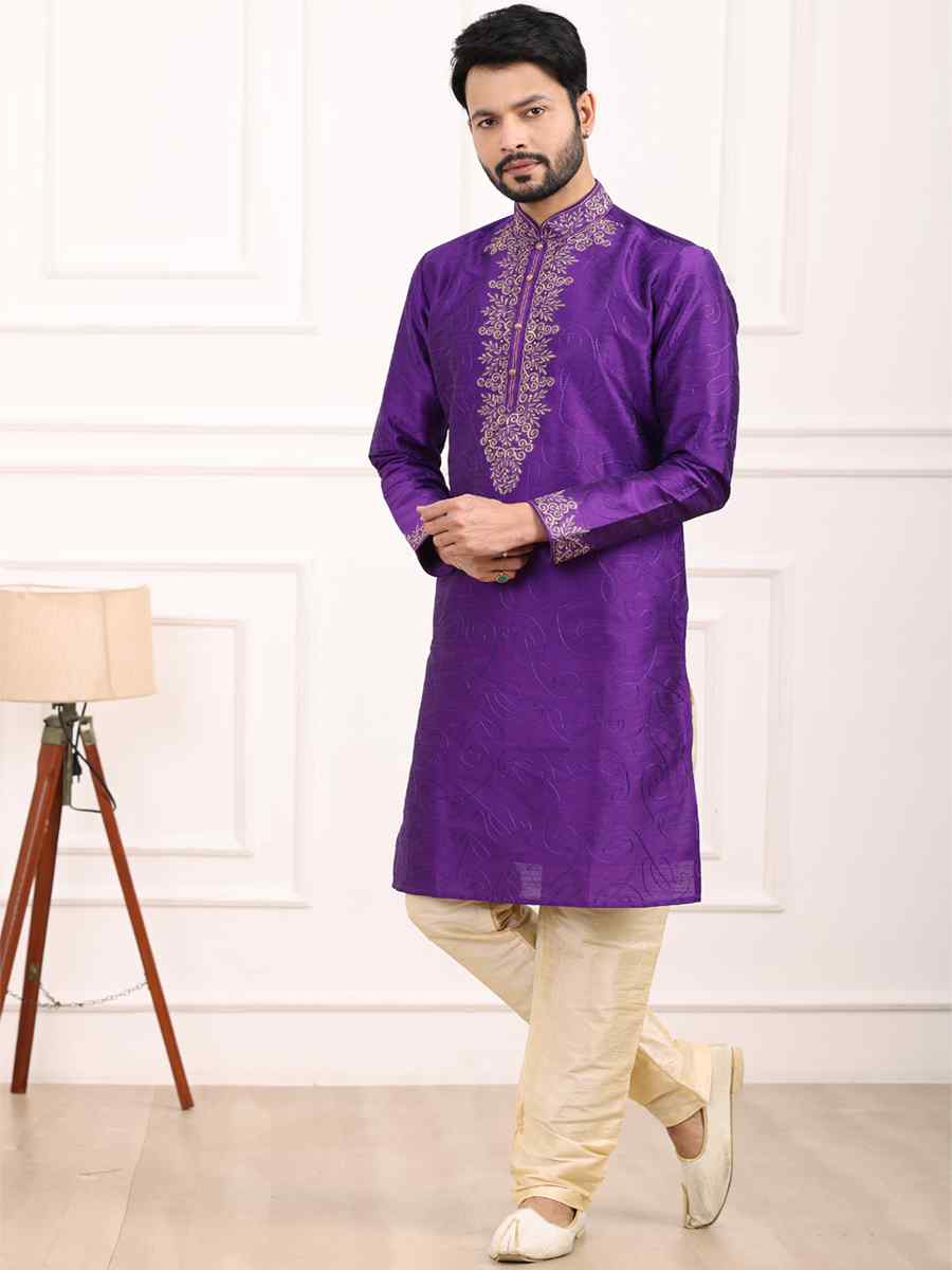 Magenta Art Banarasi Silk Woven Festival Wedding Kurta