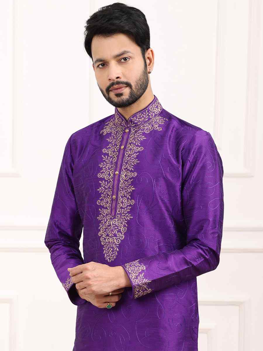 Magenta Art Banarasi Silk Woven Festival Wedding Kurta