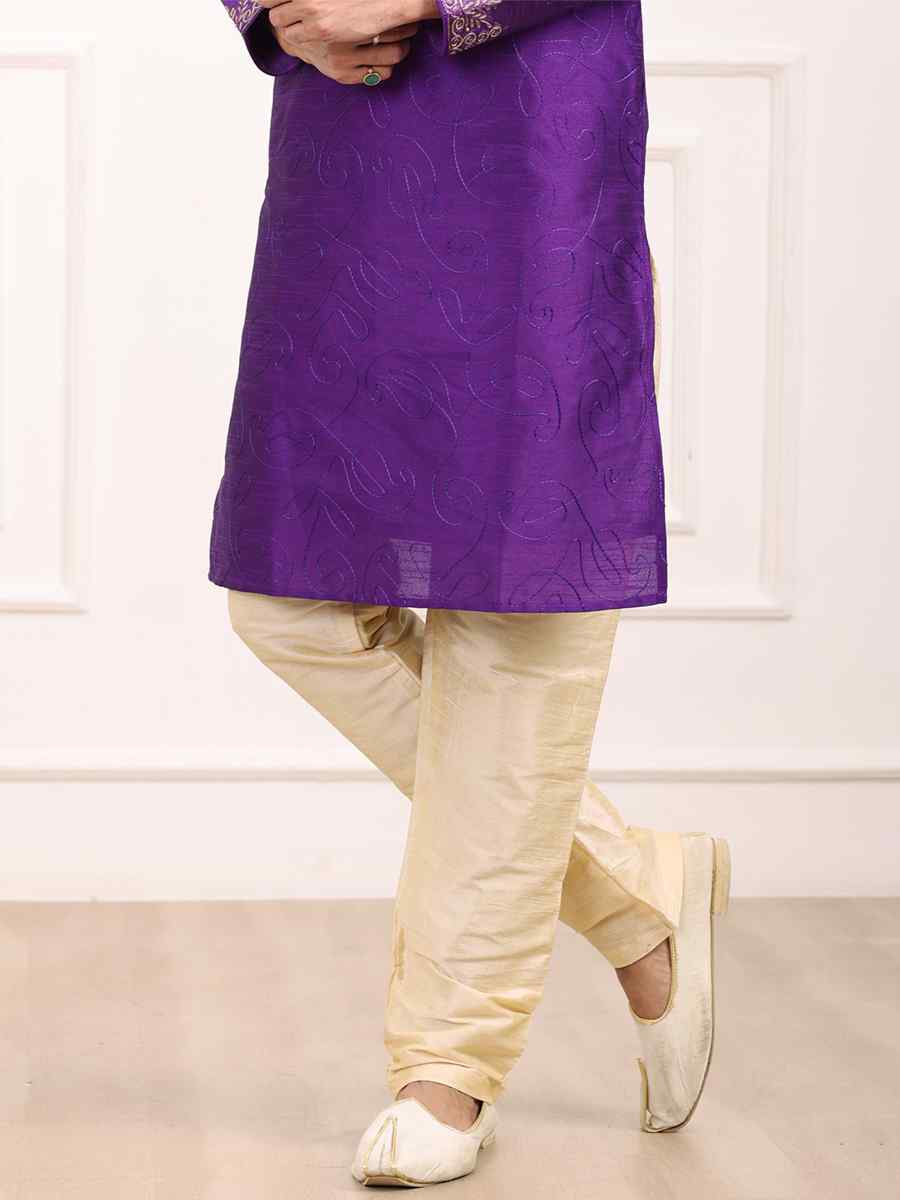 Magenta Art Banarasi Silk Woven Festival Wedding Kurta