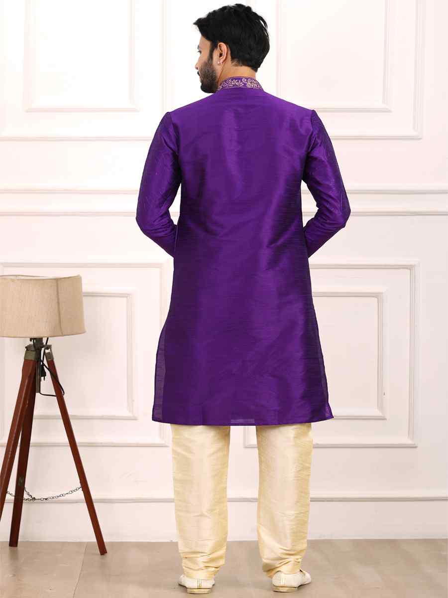 Magenta Art Banarasi Silk Woven Festival Wedding Kurta
