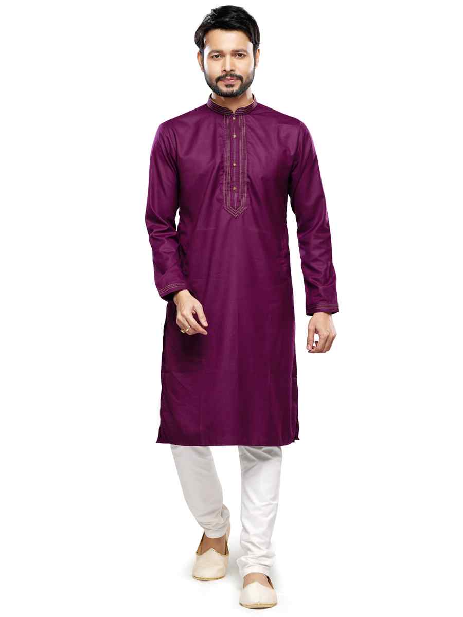 Magenta Art Silk Printed Festival Casual Kurta