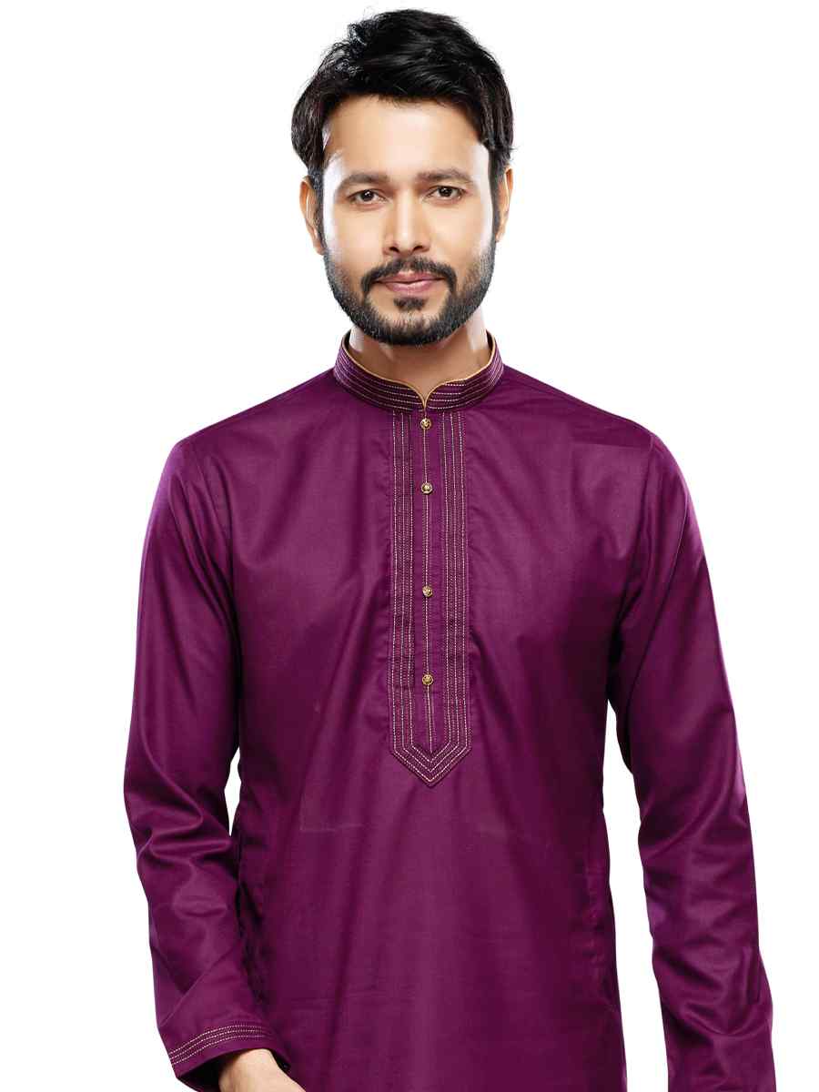 Magenta Art Silk Printed Festival Casual Kurta