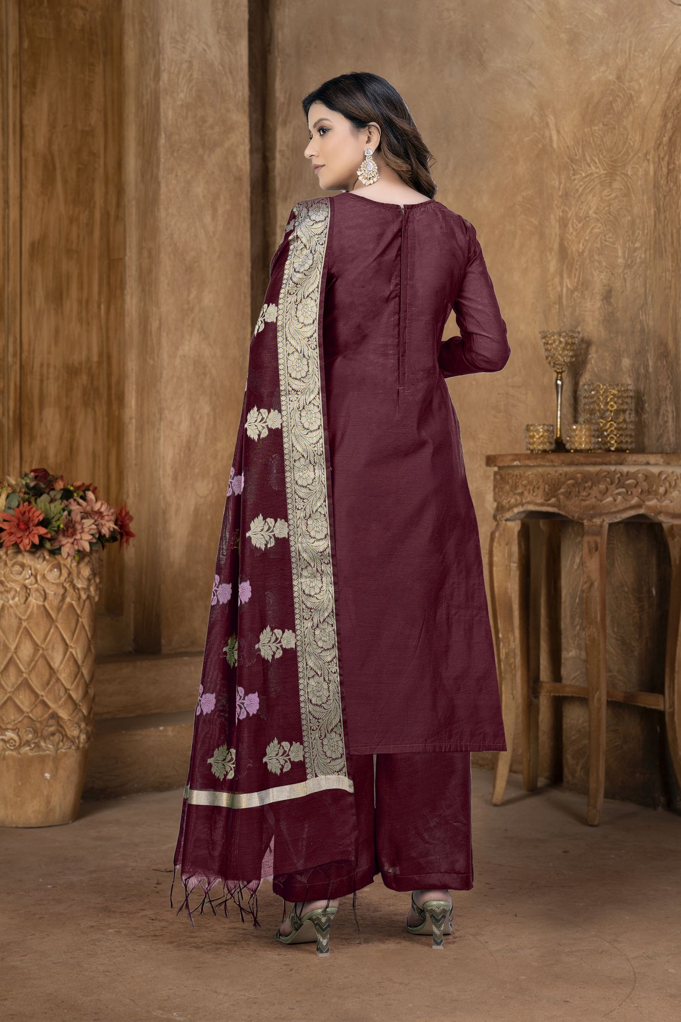 Magenta Banarasi Jacquard Embroidered Festival Party Pant Salwar Kameez