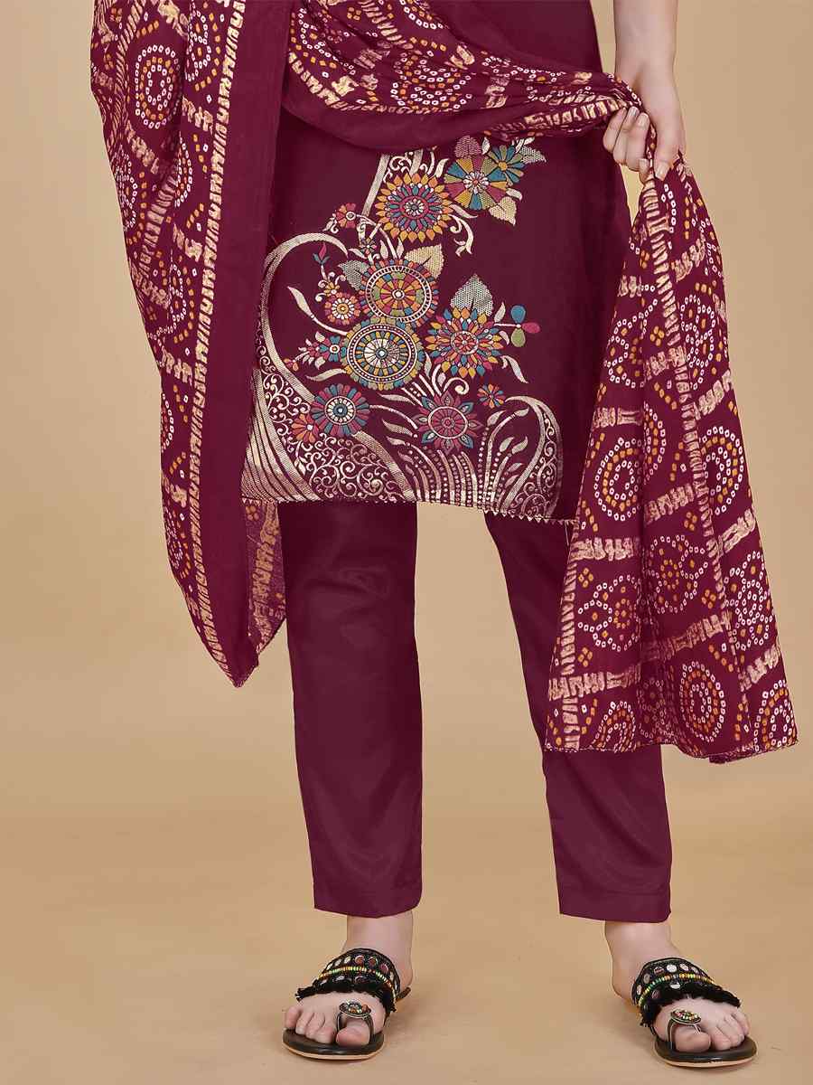 Magenta Banarasi Jacquard Santoon Chinon Handwoven Casual Festival Pant Salwar Kameez