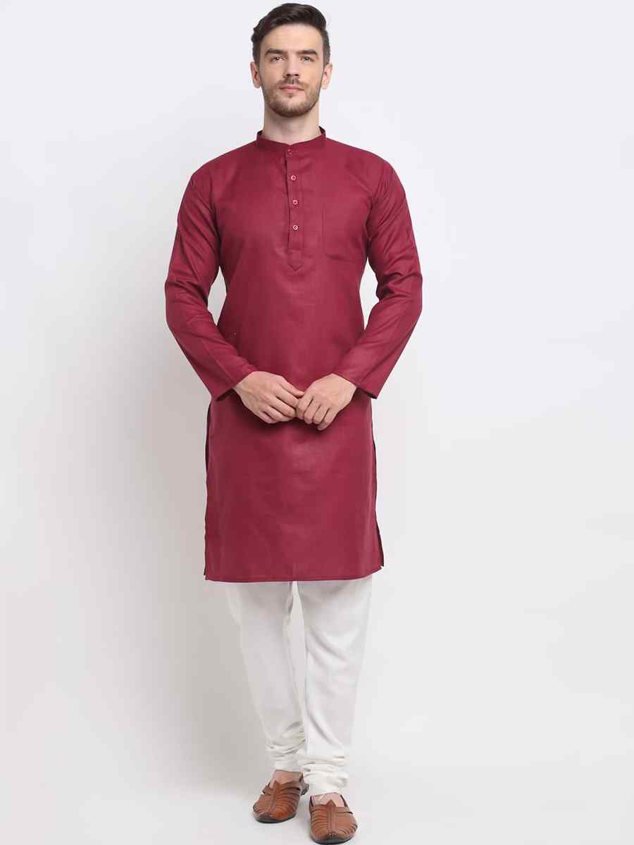 Magenta Cotton Blend Plain Festival Casual Kurta