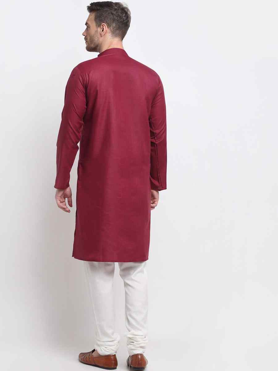 Magenta Cotton Blend Plain Festival Casual Kurta