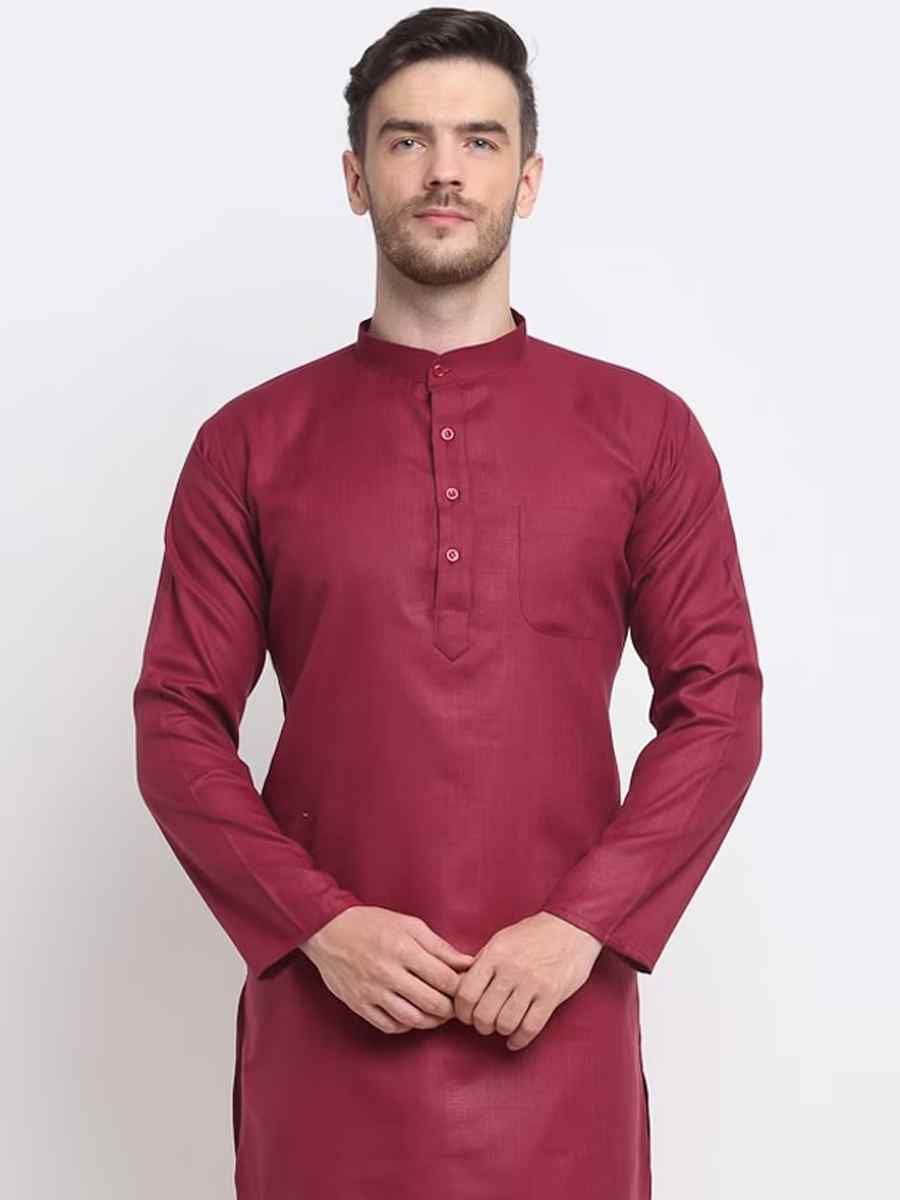 Magenta Cotton Blend Plain Festival Casual Kurta