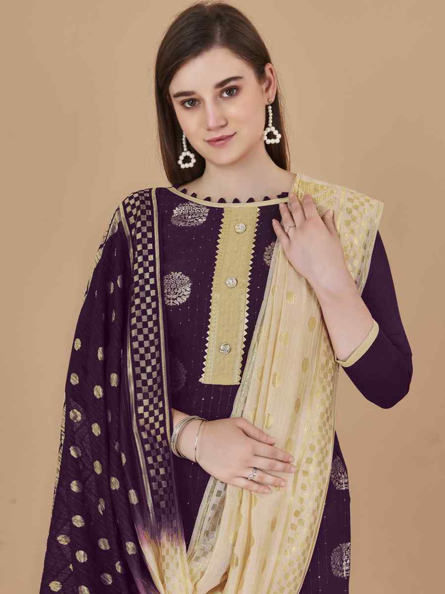 Magenta Cotton Jacquard Handwoven Casual Festival Pant Salwar Kameez