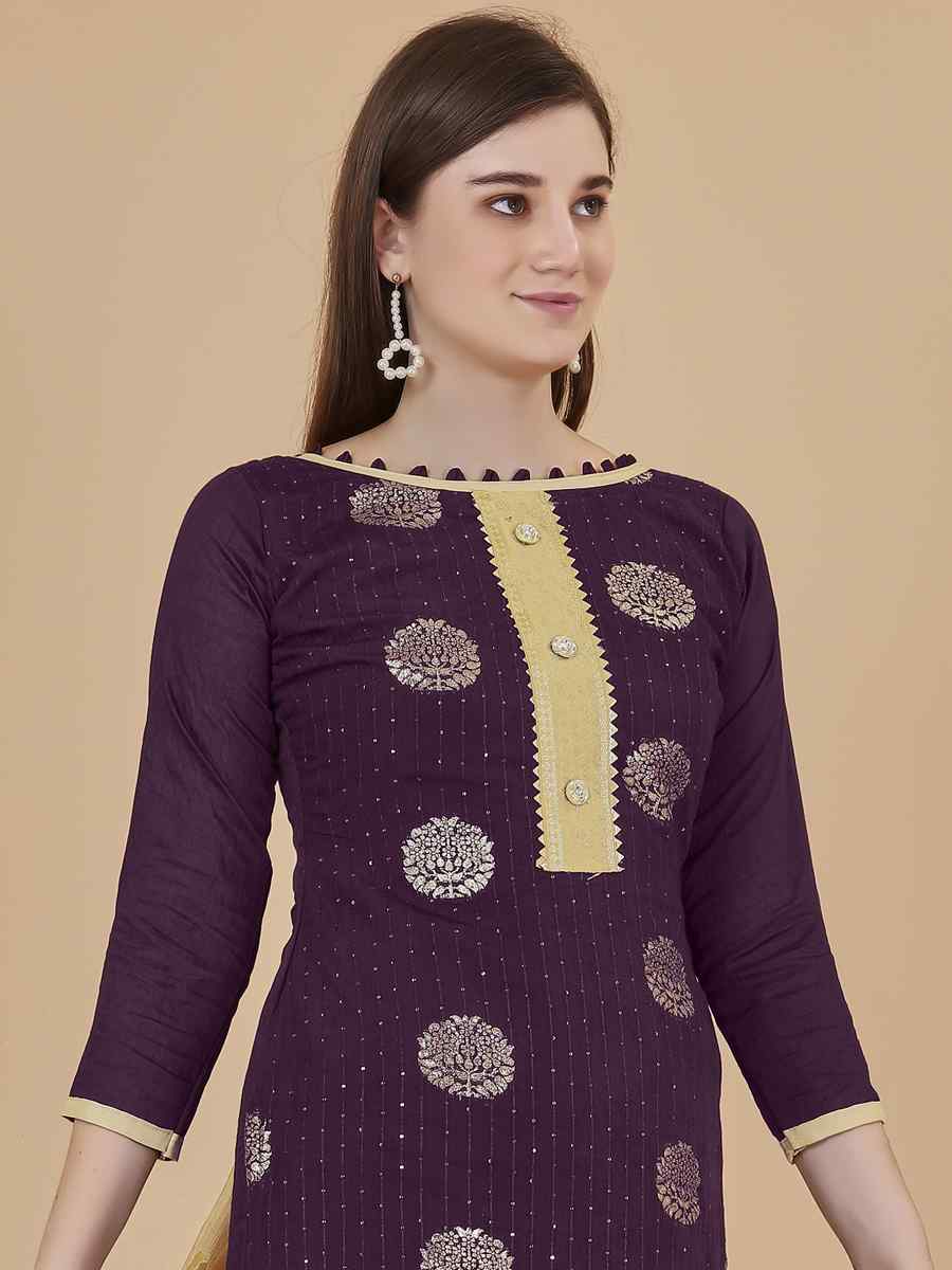Magenta Cotton Jacquard Handwoven Casual Festival Pant Salwar Kameez