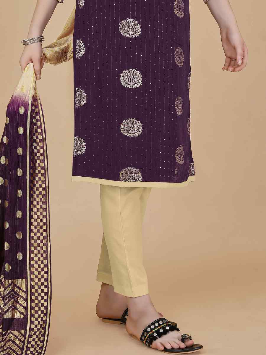 Magenta Cotton Jacquard Handwoven Casual Festival Pant Salwar Kameez