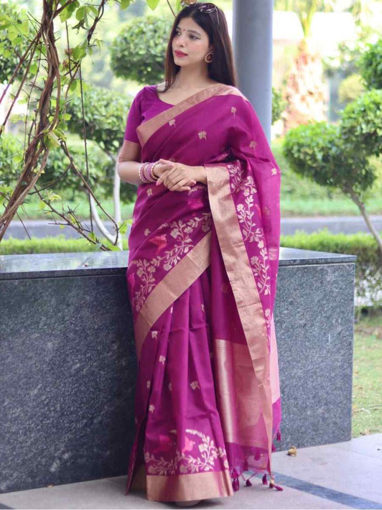 Magenta Cotton Silk Handwoven Casual Festival Classic Style Saree