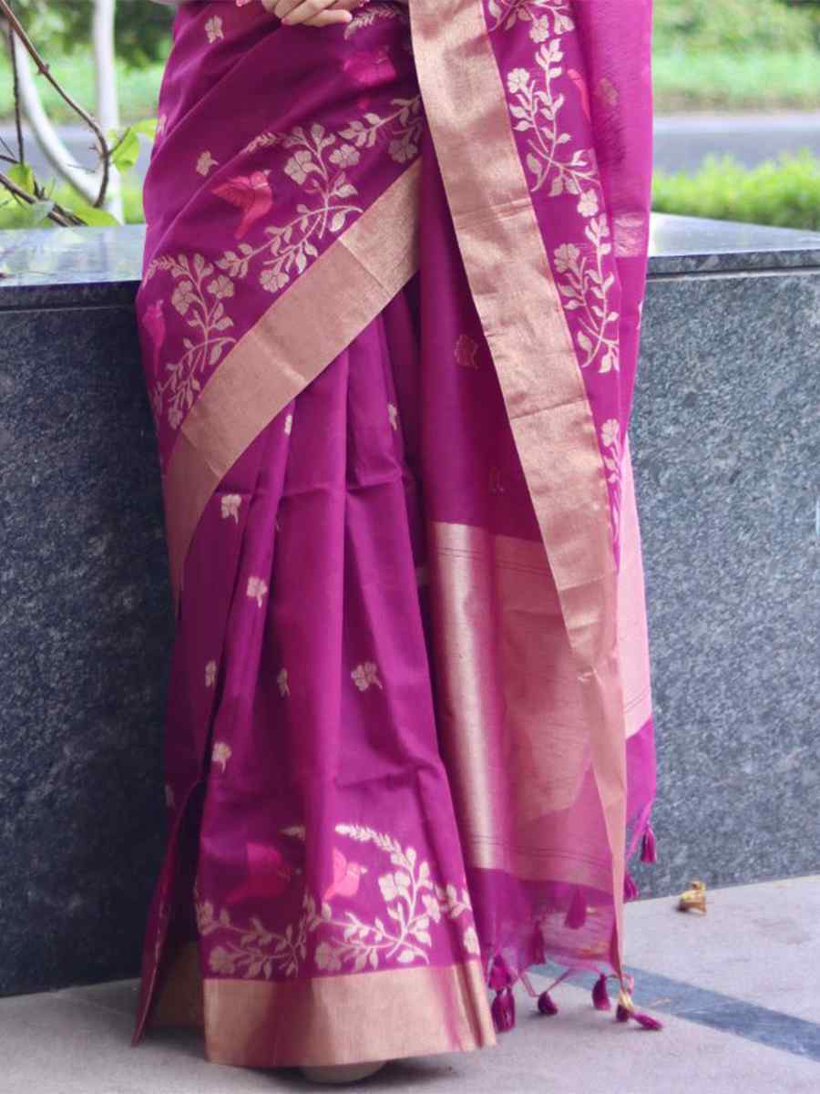 Magenta Cotton Silk Handwoven Casual Festival Classic Style Saree