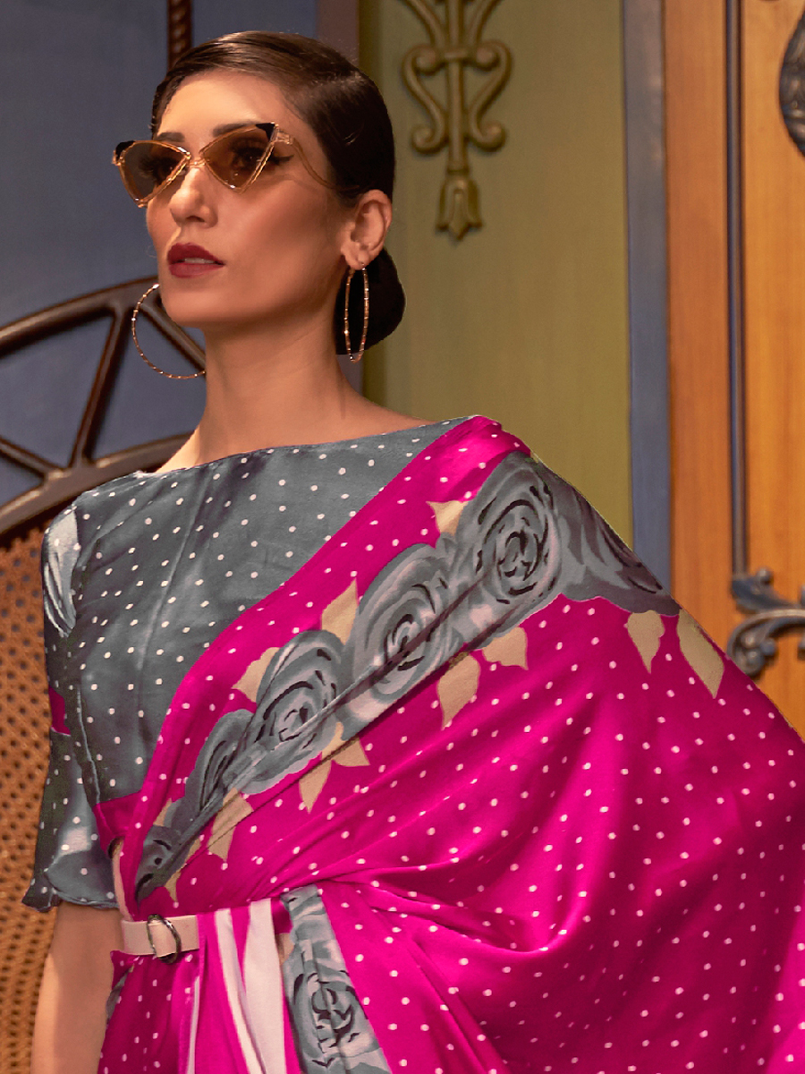 Magenta Crepe Festival Printed Saree