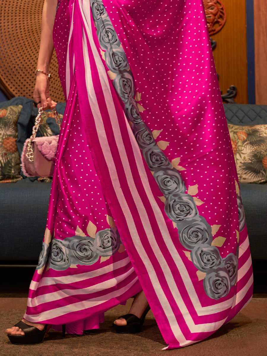 Magenta Crepe Festival Printed Saree