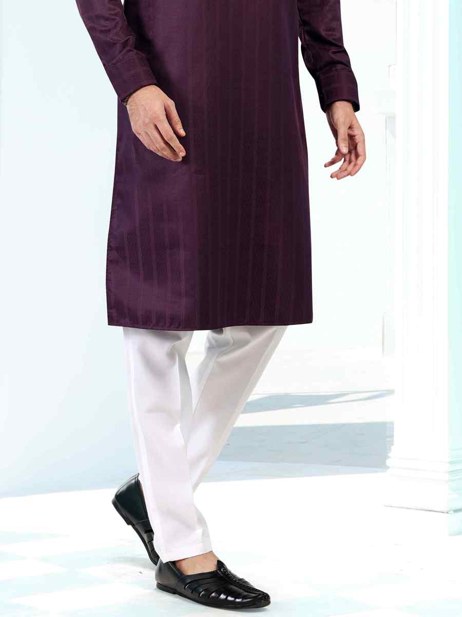 Magenta Fancy Silk Woven Festival Casual Kurta