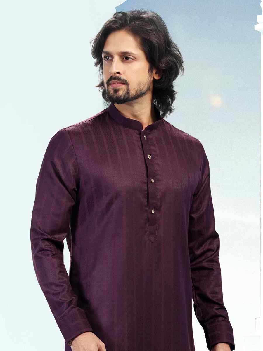 Magenta Fancy Silk Woven Festival Casual Kurta