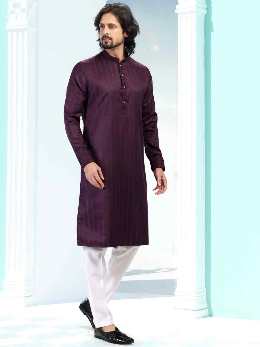 Magenta Fancy Silk Woven Festival Casual Kurta