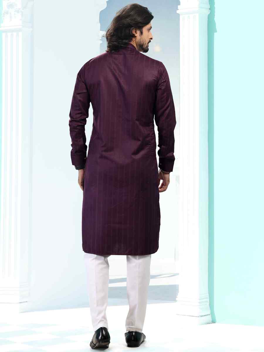 Magenta Fancy Silk Woven Festival Casual Kurta