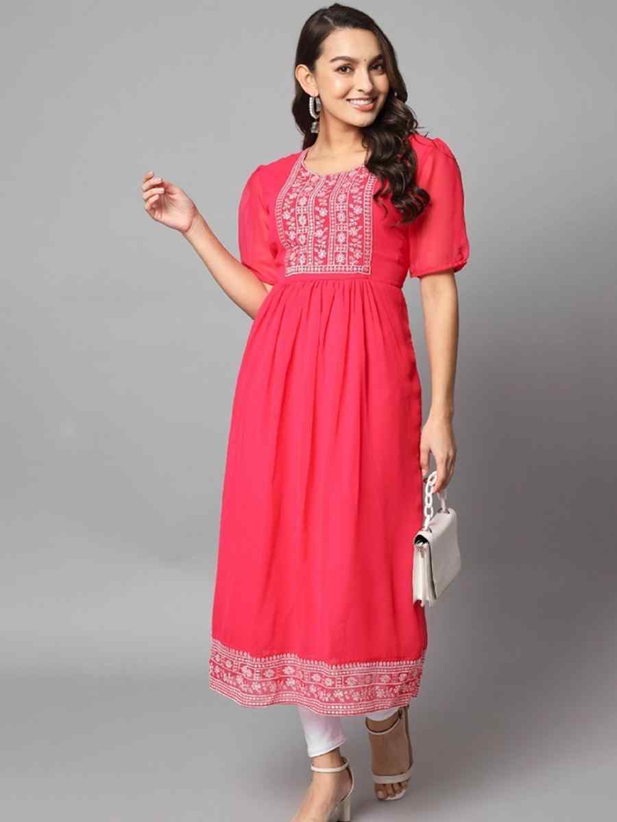 Magenta Georgette Embroidered Festival Casual Kurti